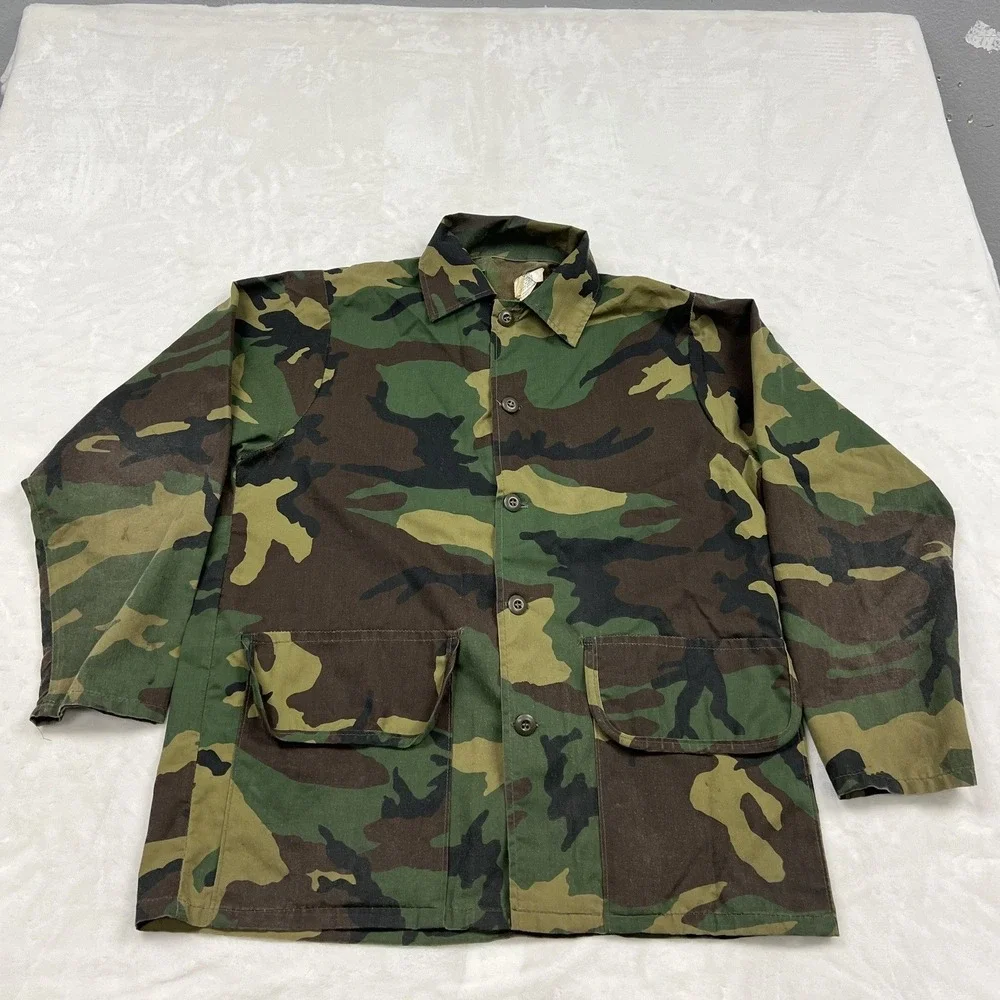 Vintage Woodland Camo Field Jacket Mens M Green Brown Military Utility Coat